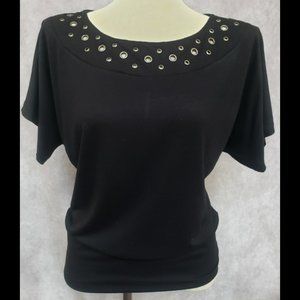 American Rag Cie Black Top with Grommet Neckline, Size: M